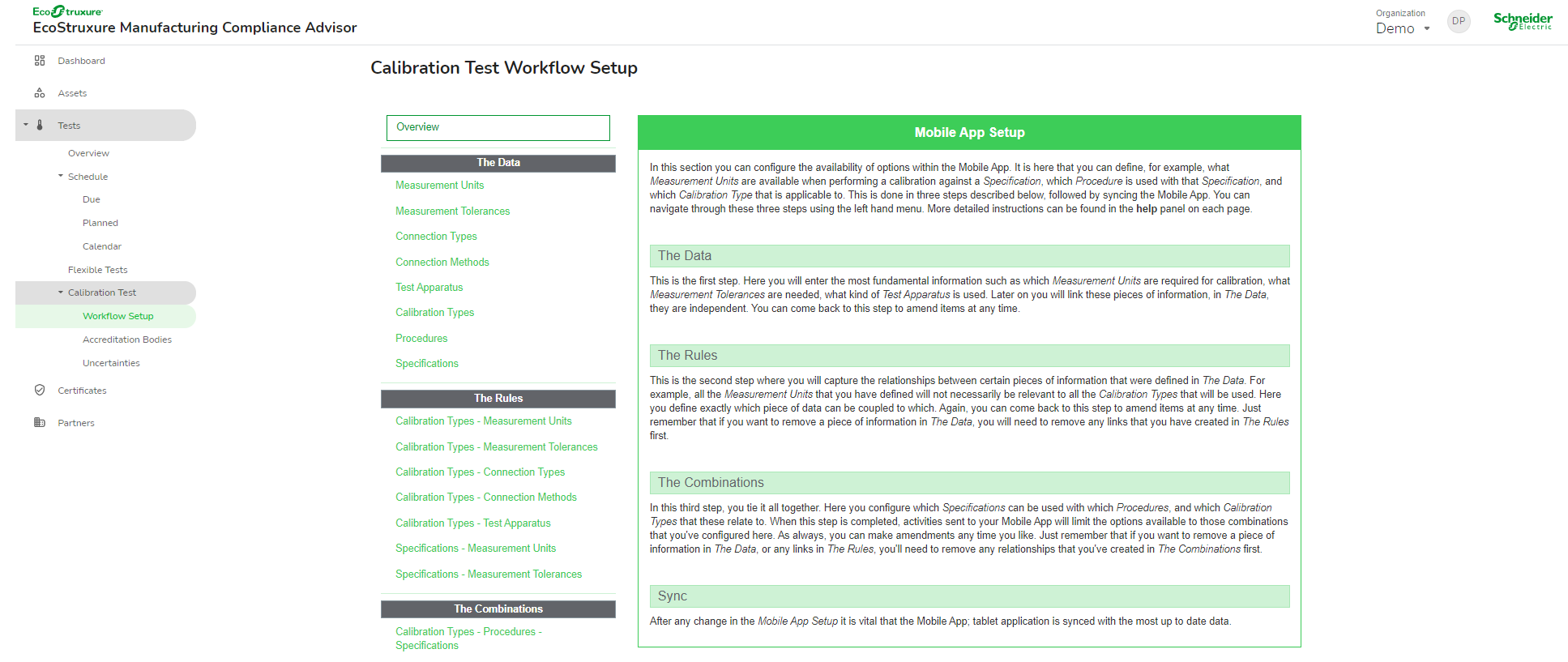 screenshot of Ecostruxure Manufacturing Compliance Advisor